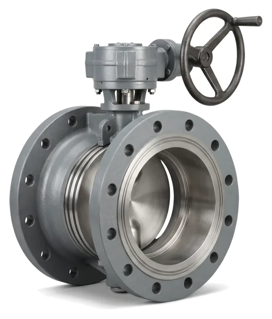 Double flanged butterfly valve with gear operator